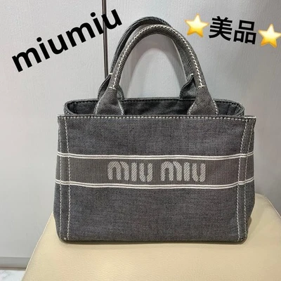 Miu Miu Small denim handbag jacquard grey 5BA219 Authentic From Japan - Image 1 of 4