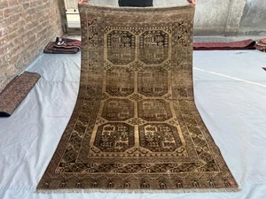 4x7 Vintage Afghan Turkoman Bokhara Rug Terracotta Brown Wool Bedroom Carpet - Picture 1 of 11