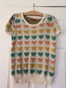 ModCloth Citrus Short Sleeve Sweater Women's Cream Green Orange Yellow Cotton - Picture 1 of 8