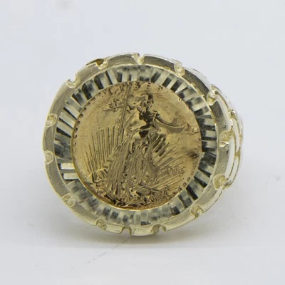 Nugget Design Coin Signet Ring Solid 10K Yellow Gold All Sizes - Image 1 of 4