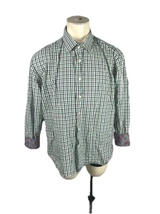 TALLIA Men's Button Up Shirt Long Sleeve 2XL Striped Blue Green Plaid_3381 - Picture 1 of 8