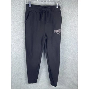 Puma Joggers Boys L 14/16 Black Tapered Leg Sweatpants Spell Out - Picture 1 of 6