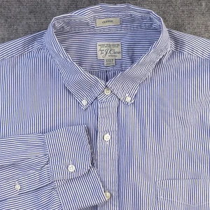 J Crew Secret Wash Shirt 2XL Tall 2XLT Classic Blue Vertical Striped Long Sleeve - Picture 1 of 9