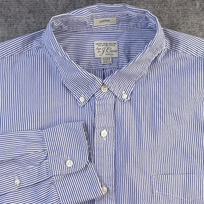 J Crew Secret Wash Shirt 2XL Tall 2XLT Classic Blue Vertical Striped Long Sleeve - Image 1 of 4