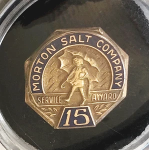 Distintivo spilla premio servizio dipendenti vintage MORTON SALT 15 anni; retro a vite riempito d'oro - Foto 1 di 3