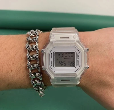 Men’s LED retro transparent clear Sports Watch White y2k - Image 1 of 3