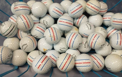 50 pelotas de golf Callaway cromadas suaves triple pista 4A blancas usadas (4 docenas +2 extra) Foto 1 de 4