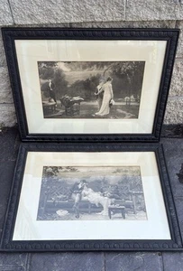 Antique Pair Framed Marcus Stone 1913 Prints The Honeymoon, The Peacemaker - Picture 1 of 9
