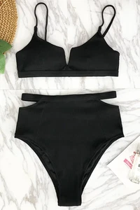 Bright Star High Waisted Bikini Set, Black Size m - Picture 1 of 5