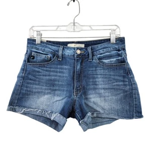 Pantalones cortos elásticos de tiro alto KanCan para mujer talla 9/28 KC7058 azul denim dobladillo crudo - Imagen 1 de 7