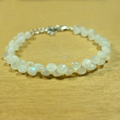 A+ Natural Flashy Moonstone Faceted Onion Briolette Gemstone Beads 6-8" Bracelet - Image 1 of 4