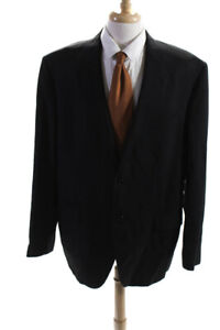 Barneys New York Mens Two Button Notched Lapel Blazer Jacket Black Wool Size 50R