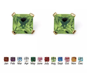PRINCESS CUT SIMULATED BIRTHSTONE AUGUST PERIDOT EARRINGS 10K GOLD - Picture 1 of 1