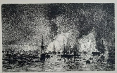 L'incendie dans le port de Bordeaux 1869 par Maxime Lalanne - Photo 1/2