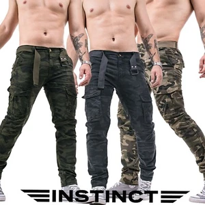 Pantaloni Uomo Cargo Tasche Laterali Militari Tasconi Tattici Esercito Slim Fit - Foto 1 di 16