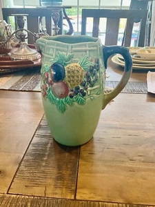 Vintage A.J Wilkinson pitcher/ jug majolica, with lattice & fruit pattern green - Picture 1 of 4