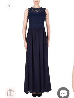 Joseph Ribkoff Navy Lace Detail Elegant Maxi Dress Uk 10 New Without Tags - Image 1 of 3