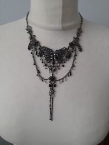 Costume Jewellery Statement Necklace Grey Butterfly Beaded Per Una