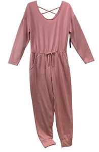 NEW NO Boundaries Junior’s Pink Long Sleeve Jumpsuit Size Large 11-13 NWT soft - Picture 1 of 13
