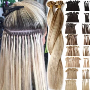 Keratin Bonded Fusion Nail U Tip Hair Extensions Real Remy Human Hair Straight X - Picture 1 of 34