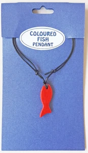Coloured Fish Pendant - Red - on Black Cord - EB6590-R - Picture 1 of 2