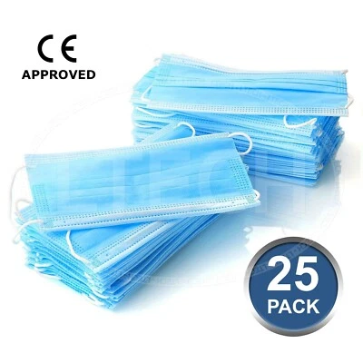 HEALTHCARE PLUS 25 Hygienically Packed Face Covering Disposable Masks Protect Dust Allergy Flu