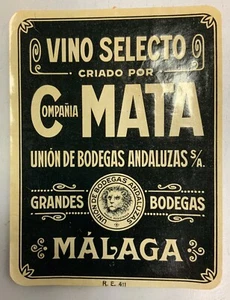 Vino Selecto Criado Por Compañia Mata Bodegas Andaluzas Malaga Bottle Label - Picture 1 of 9