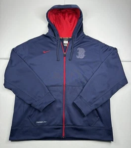 Nike BSBL Jacket Mens Blue Boston Sox Full Zip Fleece Hoodie MLB Baseball XL - Picture 1 of 10