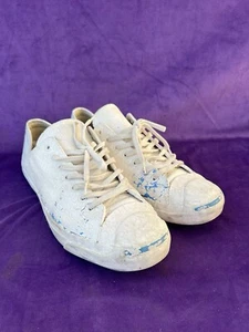 Sneakers basse Converse Maison Margiela da uomo 13 bianche in pelle blu verniciate 145350C - Foto 1 di 11