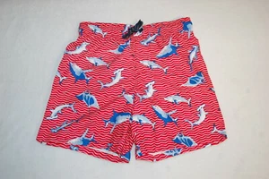 Boys RED SWIM TRUNKS White Stripes SHARKS HAMMERHEAD STINGRAY Pocket XXL / 18 - Picture 1 of 2