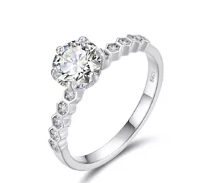 18K White Gold Plated 925 Sterling 1ct Moissanite Round Engagement Wedding Ring - Picture 1 of 1