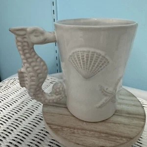 Tazza tazza molo 1 cavalluccio marino bianca conchiglia nautica stelle marine spiaggia oceano - Foto 1 di 4