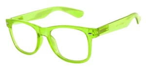 KIDS GREEN GLOW IN THE DARK VINTAGE RETRO CLEAR LENS PARTY GLASSES UVB UVA - Picture 1 of 7