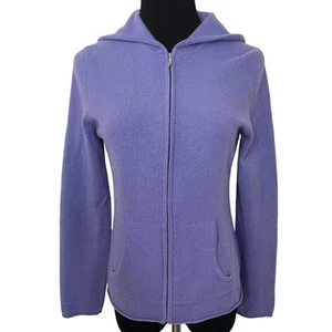 100% Cashmere Sweater Lavender Purple Full Zip Hoodie Sweater Womens S Preppy - Picture 1 of 10