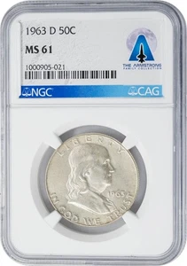 1963-D Franklin Half 50c Armstrong Family Collection MS61 NGC 949806-1 - Picture 1 of 4