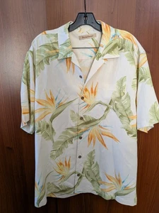 Herren Tommy Bahama Seide Hawaii Hemd Blumen Palmblätter L Large Beige - Bild 1 von 10