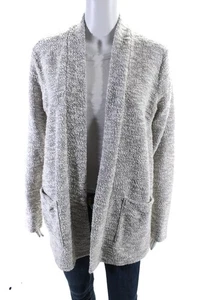 J Crew Womens Cotton Long Sleeve Open Front Sweater Cardigan White Black Size S - Picture 1 of 6