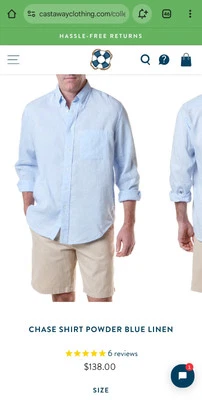 ROPA NÁUFRAGA HOMBRE Camisa Manga Larga 3XL - LINO AZUL POLVO Foto 1 de 4