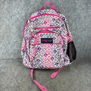 Jansport Rucksack Rosa Lila Peace Zeichen Allover Print Boho Y2K Bunt - Bild 1 von 5