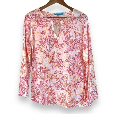 Top túnica manga campana estampado coral naranja rosa Fresh Produce XS algodón asimétrico Foto 1 de 4