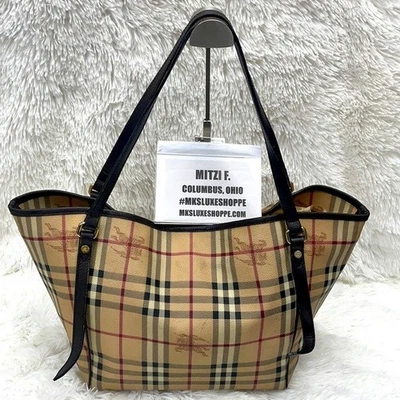 BURBERRY HAYMARKET CHECK LEATHER/PVC TOTE WITH REMOVEABLE POUCH - Image 1 of 4