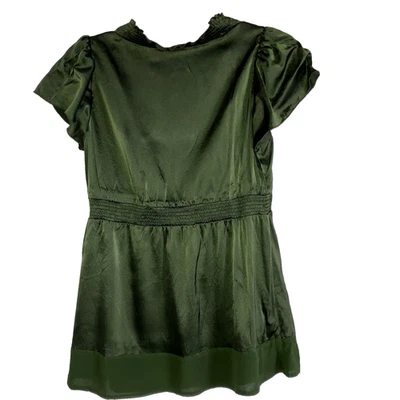 Top túnica BCBG MAX AZRIA talla M 97 % seda satinado elástico verde oliva cintura acanalada Foto 1 de 4