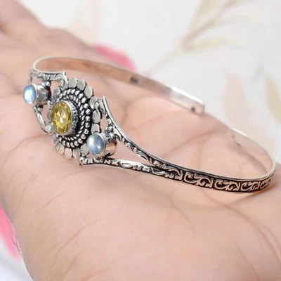 Bracciale in argento sterling 925 con pietre preziose in labradorite e... - Immagine 1 di 4