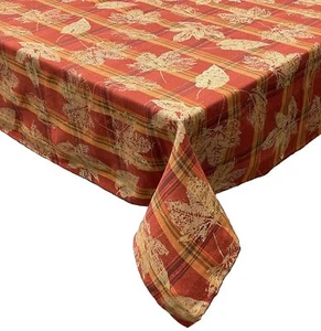Kovot Autumn Leaves w/Foil Accents 100% Cotton Tablecloth f/Fall, Thanksgiving - Picture 1 of 12