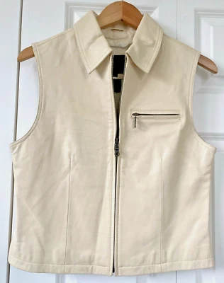 SERRANO Leather Ivory Cream Zip Leather Vest Sz Small - Image 1 of 4