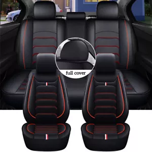 Universal Car Seat Cover 5 Seats Full Set PU Leather Front Rear Back Cushion - Picture 1 of 36