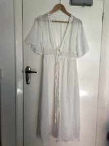 White Sheer/ Crochet Trim Beach MIDI Cover Up - Picture 1 of 5