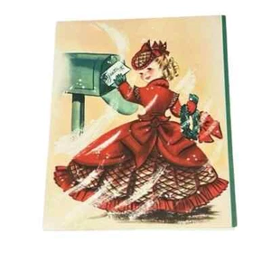 An Artistic Card Girl Red Dress Mailing Card Vintage Christmas Card - Picture 1 of 3