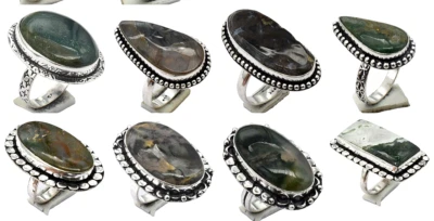 Mix Design Moos Achat 5 Stück Mix Größe Menge Edelstein Versilbert Ringe Menge - Bild 1 von 2