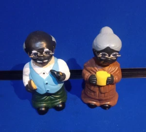 VTG 1998 African American Black Folk Art Bobblehead Man Woman Couple - Picture 1 of 2